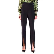 Pinko women trousers in black polyester featuring high-waisted straight-leg cut with side slit and zip closure