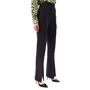 Black polyester pinko women trousers with high waist straight-leg cut and side slits zip closure visible