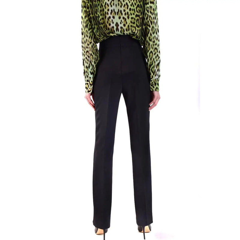 Pinko women black high-waisted straight-leg trousers made of polyester with zip closure shown from the front