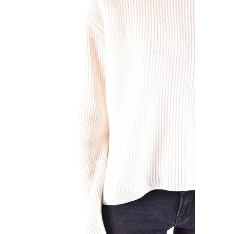 Pinko women turtleneck wool cashmere sweater white cream-colored ribbed knit with soft textured pattern