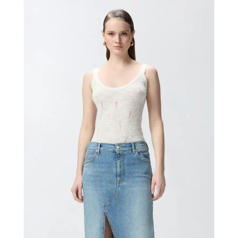 Pinko Women White Cotton Elastane Tank Top Round Neck