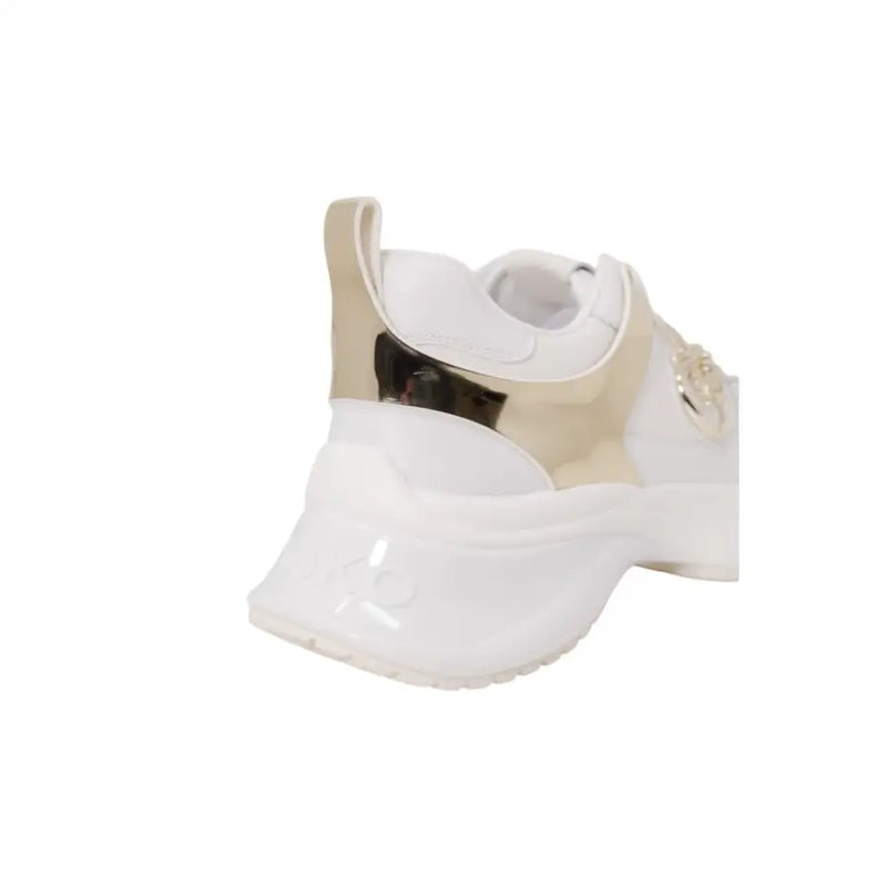 Pinko women white leather lace up sneakers with chunky platform and gold accents for spring summer use with glossy finish