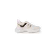 Pinko women white leather lace up sneaker with gold metallic accents and prominent logo for spring summer use