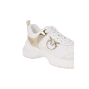 Pinko women white leather lace up sneakers with gold-tone platform and metallic bird emblem for spring summer