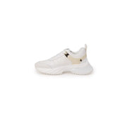 Pinko women white leather lace up sneaker with chunky sole and beige metallic gold side strap for spring summer