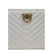 Pinko women white quilted leather zip wallet with gold-tone bird and ring clasp polyurethane size 21x12x4 cm