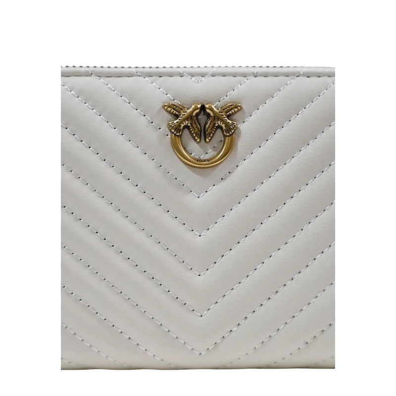 Pinko women white quilted leather zip wallet with gold-tone bird and ring clasp polyurethane size 21x12x4 cm