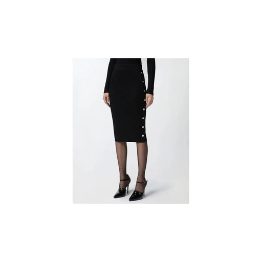 Pinko women wool skirt in black with silver button row down the side ideal for winter apparel