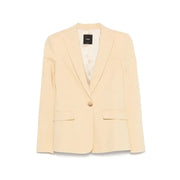 Cream-colored fendi blazer with single button closure and structured lapels in pinko yellow linen blazer style