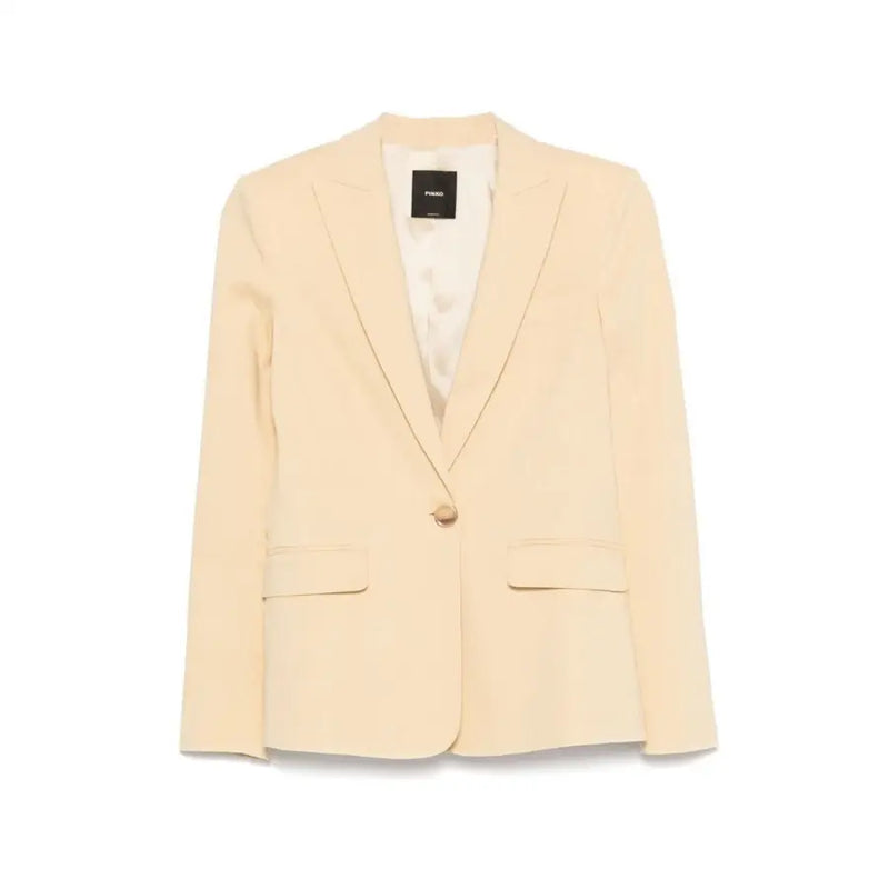 Cream-colored fendi blazer with single button closure and structured lapels in pinko yellow linen blazer style