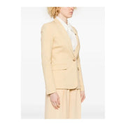 Beige tailored blazer with single button closure and flap pockets from pinko yellow linen collection