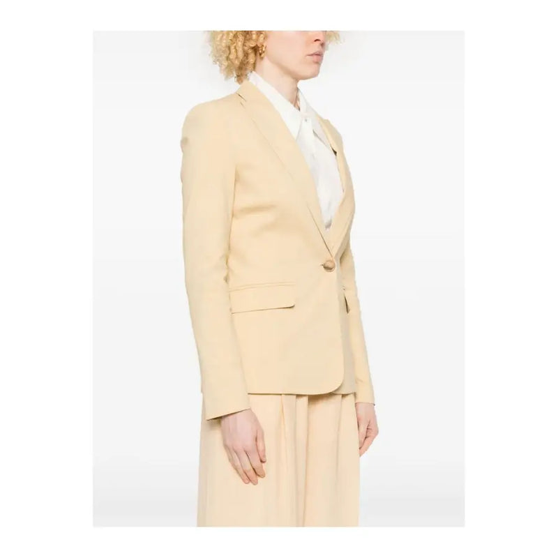 Beige tailored blazer with single button closure and flap pockets from pinko yellow linen collection