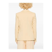 Beige tailored blazer with gold-tone button details featured in pinko yellow linen blazer with button front and pockets
