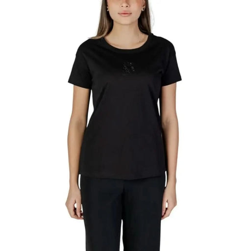 Plain black crew neck short sleeve t-shirt from Armani Exchange Women’s collection