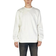 Plain white crewneck sweatshirt with ribbed cuffs and hem from Boss Men Knitwear
