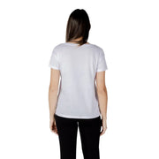 Plain white short-sleeved cotton T-shirt worn by a person for Armani Exchange Women collection