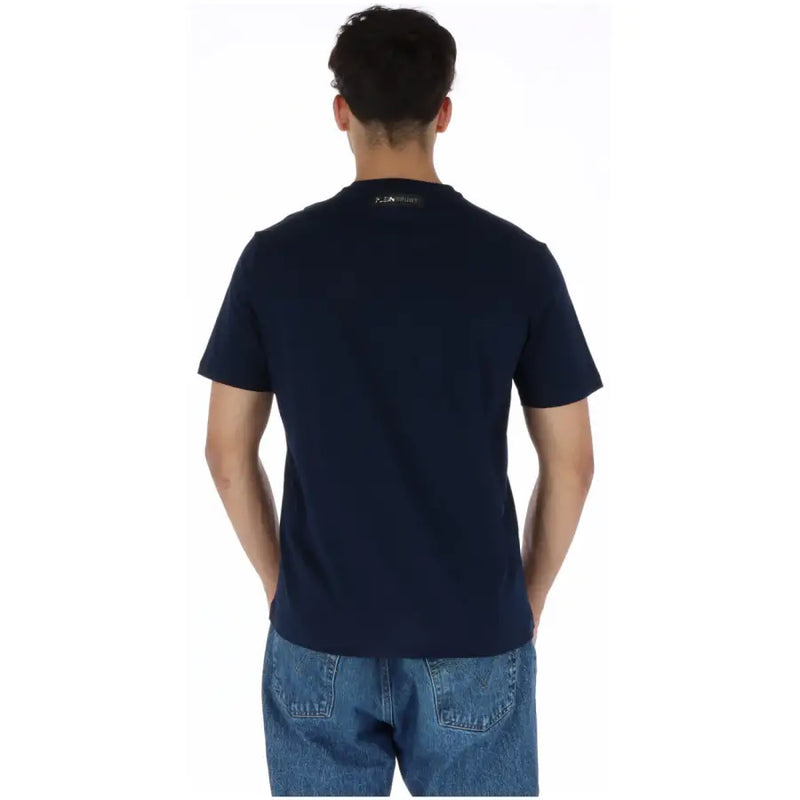 Navy blue Plein Sport men’s short-sleeved cotton t-shirt with small black logo at the neckline