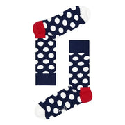 Navy Blue Polka Dot Socks with Red and White Accents displayed in a product image