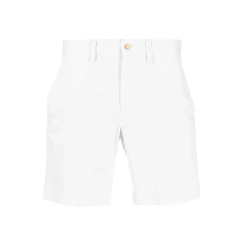 White cotton shorts with button fly and pockets.