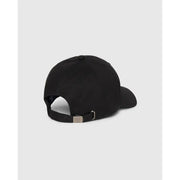Psycho Bunny men baseball cap black cotton with adjustable strap featuring metallic silver buckle back view