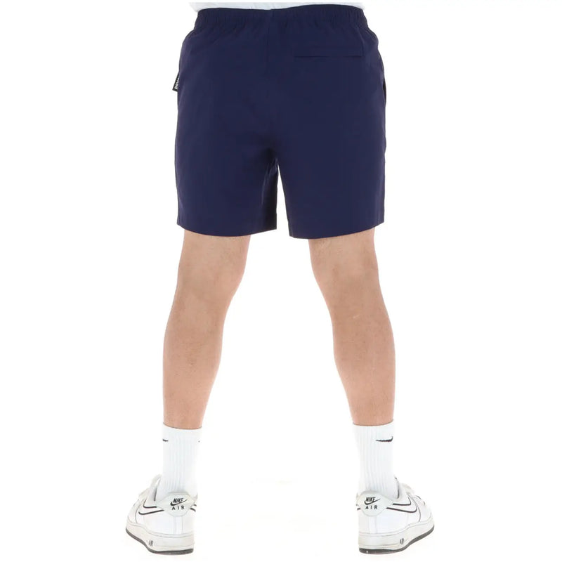 Psycho bunny men blue navy polyester athletic shorts with drawstring waistband and side pockets for swimwear