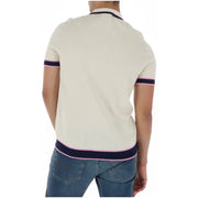 Cream-colored cream psycho bunny men polo beige short sleeve cotton ribbed knit shirt with navy and pink trim