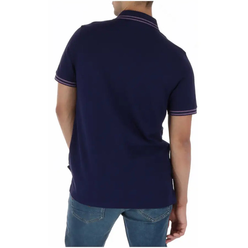 Navy blue Psycho Bunny men polo short sleeve shirt with white and purple trim made of cotton model MT0100122