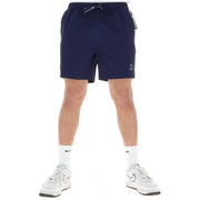 Navy blue Psycho Bunny men swimwear shorts with drawstring waistband and subtle white logo on lower leg