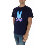 Navy blue Psycho Bunny men t shirt with gradient bunny skull and crossbones print in cotton round neck design