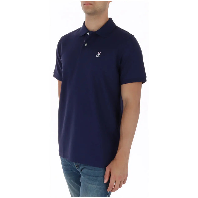 Psycho Bunny polo shirt for men in navy blue with white embroidered rabbit logo, front view