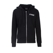 Pyrex black hooded sweatshirt made of 100 percent cotton with white embroidered logo and silver zipper on front