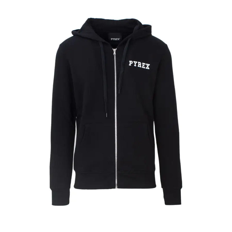 Pyrex black hooded sweatshirt made of 100 percent cotton with white embroidered logo and silver zipper on front