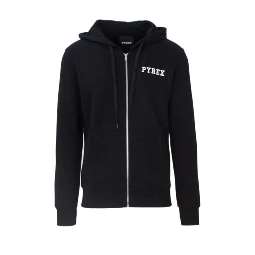 Pyrex black hooded sweatshirt made of 100 percent cotton with white embroidered logo and silver zipper on front