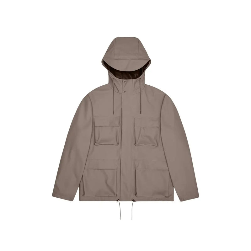 Beige rains women brown polyester hooded blazer jacket with four front pockets and drawstring hem