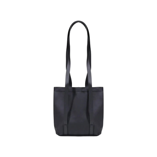 Rains women crossbody bag in black polyester with sleek, glossy minimalist tote design, 8x15x8 cm dimensions