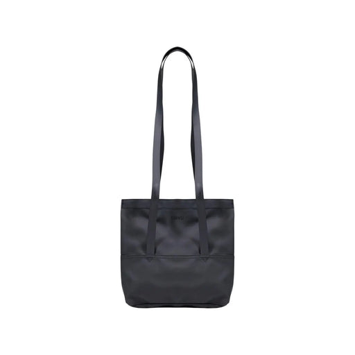 Black nylon tote bag with long handles and minimalist design shown from the back by rains women crossbody bag polyester