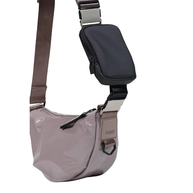 Rains women purple shoulder bag mini size with sleek matte gray polyester crossbody design and black zipper accents