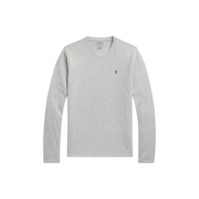 Ralph Lauren homme en coton gris long pyjama top avec des manches longues gris clair et un logo de joueur de polo brodé en noir