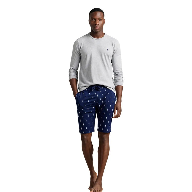 Short en coton bleu marine Ralph Lauren pour homme, orné d'un motif répété du logo Polo blanc.