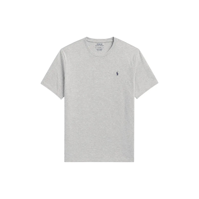 Ralph Lauren mens grey heathered cotton crew sleep top with navy blue embroidered polo player logo on left chest