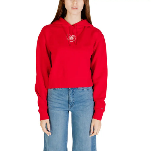 Sweat à capuche court rouge avec motif cœur de Tommy Hilfiger Sweat à capuche en coton biologique pour femme