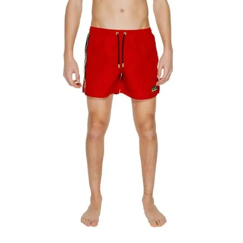 Ea7 Men Swimwear - Red swim shorts with drawstring waist and side stripe detail