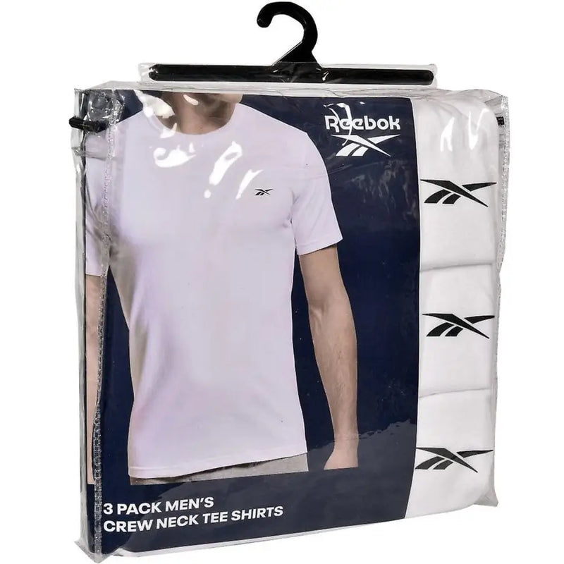 Packaged Reebok Men All Season White Short Sleeve Round Neck Undershirts in a 3-pack
