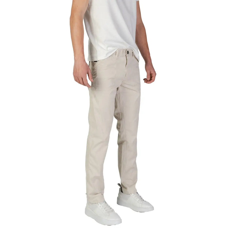 Beige slim fit cotton chino trousers with subtle creases from Refrigiwear for men fall winter collection