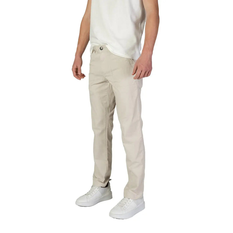 Beige slim fit chino pants with subtle stitching details made from cotton for refrigiwear men fall winter collection