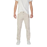 Beige cotton chino pants with a clean straight-leg cut and subtle stitching details for fall and winter