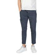 Refrigiwear men cotton trousers blue fall winter with dark gray slim fit cargo pants and visible side pockets