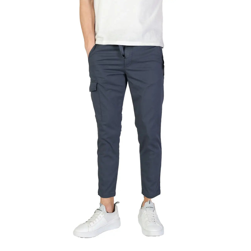 Refrigiwear men cotton trousers blue fall winter with dark gray slim fit cargo pants and visible side pockets