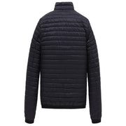 Black quilted puffer jacket with high collar and horizontal stitching in refrigiwear men jacket blue full zip turtleneck b44584