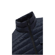 Refrigiwear men jacket blue full zip turtleneck featuring a dark navy quilted puffer vest with high collar and black zipper